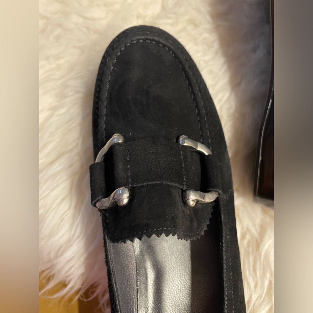 NEW Stuart Weitzman Black Suede Wedge Loafers Sz 10 - Picture 3 of 9